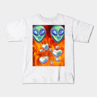 aliens and hearts and fire Kids T-Shirt